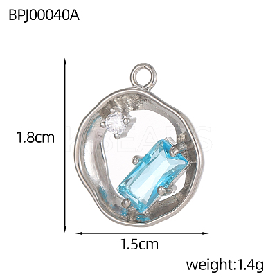 Flat Round Charms 304 Stainless Steel Cubic Zirconia Pendants STAS-OY004-26P-1