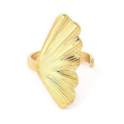 Ion Plating(IP) 304 Stainless Steel Shell Shape Open Cuff Ring for Women RJEW-E063-12G-1