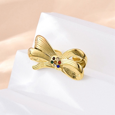 304 Stainless Steel with Rhinestone Adjustable Cuff Rings RJEW-Q020-18G-1