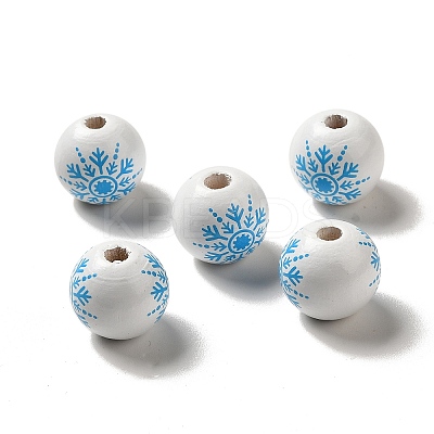 Christmas Snowflake Printed Wood European Beads WOOD-K007-05A-1