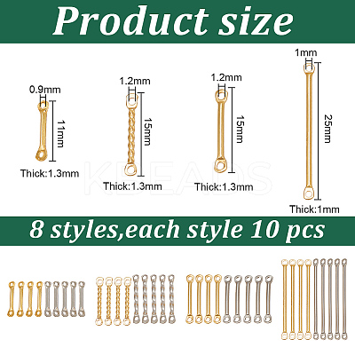 80Pcs 8 Styles 201 Stainless Steel Connector Charms STAS-AR0001-11-1