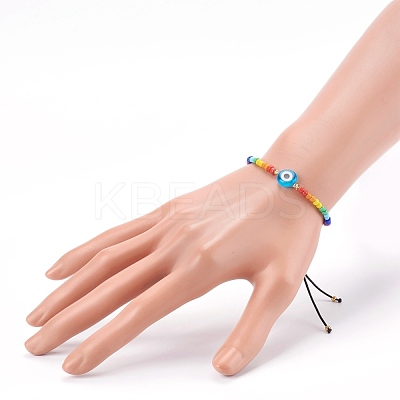 Rainbow Adjustable Nylon Cord Braided Bead Bracelets BJEW-JB06021-1