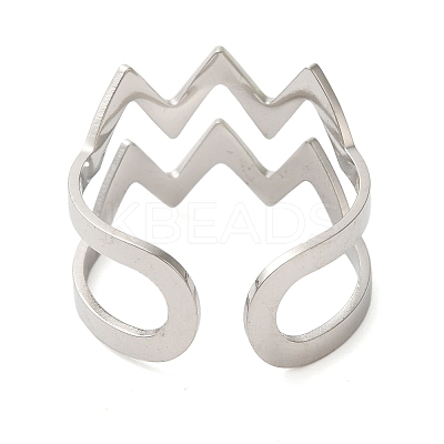 Non-Tarnish Double Layer Wave 304 Stainless Steel Open Cuff Rings for Women LS-RJEW-N048-08P-1