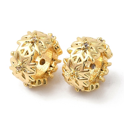 Brass Micro Pave Cubic Zirconia Rondelle European Beads KK-P234-36G-1