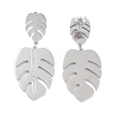 Monstera Leaf 304 Stainless Steel Dangle Earrings EJEW-L283-104P-1