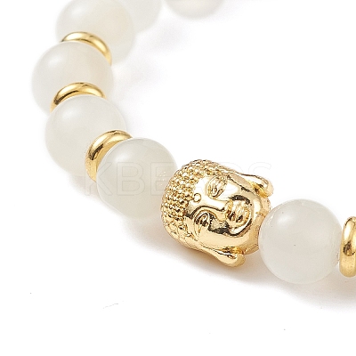Natural White Moonstone & Alloy Buddha Head Beaded Stretch Bracelet BJEW-JB08913-01-1