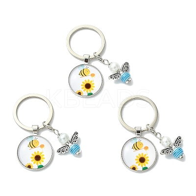 3Pcs Glass Pearl & Resin & Alloy Glass Keychains KEYC-YW00227-07-1