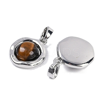 Natural Tiger Eye Flat Round Charms KK-U043-42G-B-1