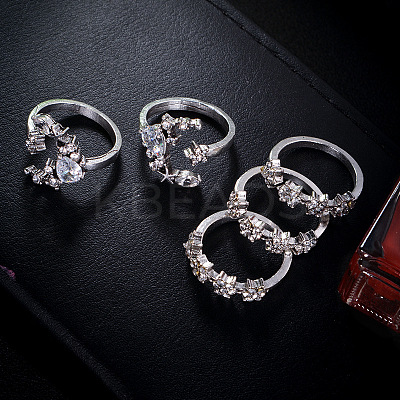 5Pcs Moon & Flower Alloy with Crystal Rhinestone Cuff Rings FS-WGA9DDB-01-1