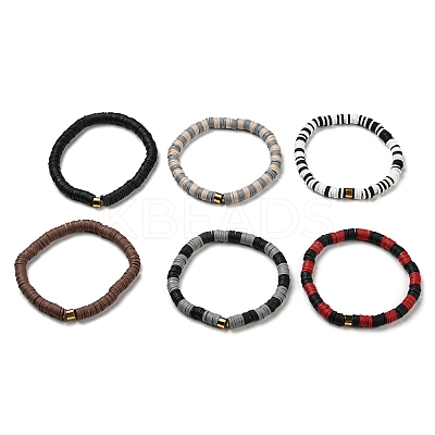 Handmade Polymer Clay Heishi Beads Stretch Bracelets Sets BJEW-JB05902-05-1