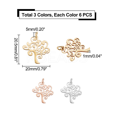 12Pcs 3 Colors 304 Stainless Steel Pendants STAS-DC0002-84-1
