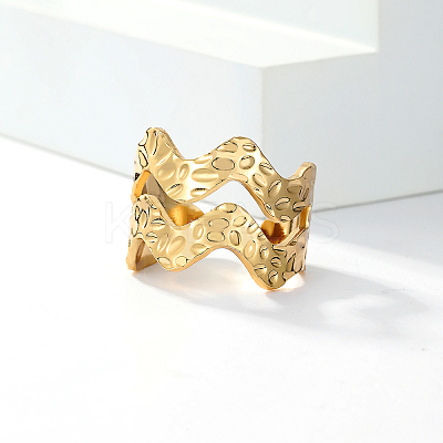 201 Stainless Steel Geometric Wave Open Cuff Ring for Women LC2351-1
