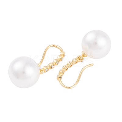 Rack Plating Brass Cubic Zirconia ABS Pearl Earring Hooks EJEW-S219-16G-03-1