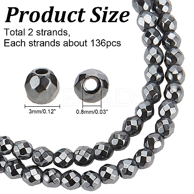 2 Strands Non-magnetic Synthetic Hematite Beads Strands G-AR0005-90-1