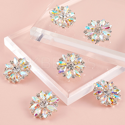 6Pcs 1-Hole Alloy Rhinestone Shank Buttons BUTT-GA0001-15A-1