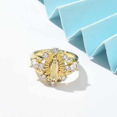 Virgin Mary Theme Clear Cubic Zirconia Finger Rings RJEW-G337-02G-03-1