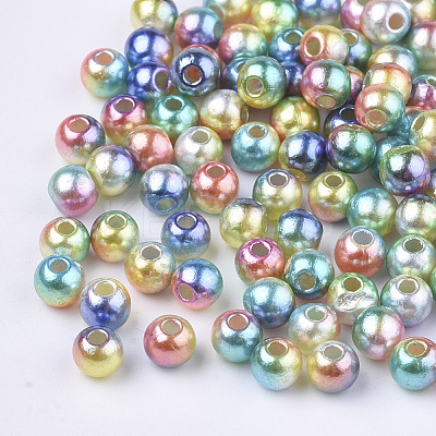 Rainbow ABS Plastic Imitation Pearl Beads OACR-Q174-6mm-M-1