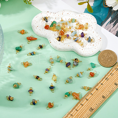 84Pcs 7 Colors Natural Gemstone Connector Charms PALLOY-FH00125-1