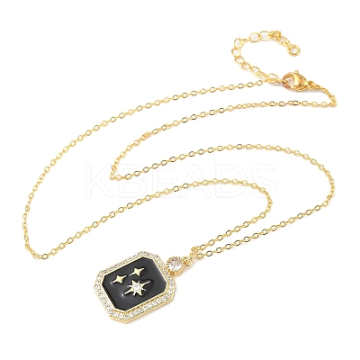 Brass Micro Pave Clear Cubic Zirconia Enamel Rectangle Pendant Necklaces for Women NJEW-S449-03B-G-1