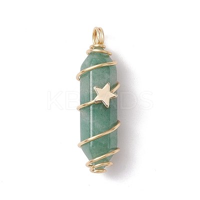 Natural Green Aventurine Copper Wire Wrapped Pointed Pendants PALLOY-JF02535-05-1