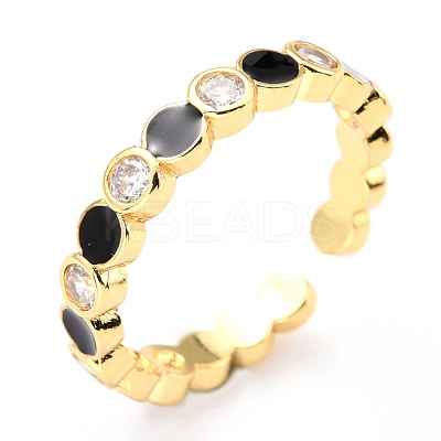 Adjustable Real 18K Gold Plated Brass Enamel Finger Rings RJEW-L071-22G-1