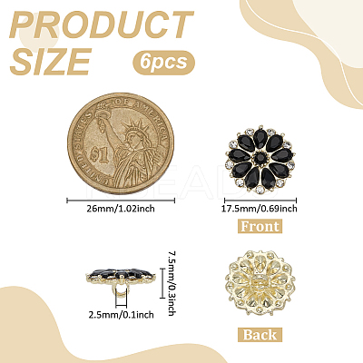 6Pcs Alloy Rhinestone Buttons BUTT-FG0001-58B-1