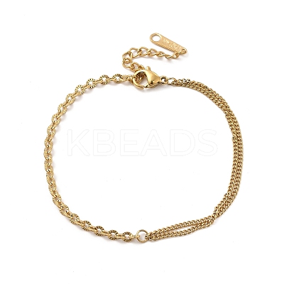 Ion Plating(IP) 304 Stainless Steel Oval & Curb Chain Bracelet for Women BJEW-G667-13G-1