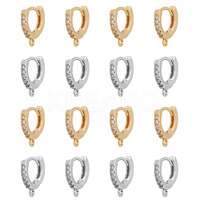 16Pcs 2 Colors Brass Micro Pave Cubic Zirconia Huggie Hoop Earring Findings KK-DC0002-76-1