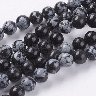 Natural Snowflake Obsidian Beads Strands X-G-G515-8mm-01-1