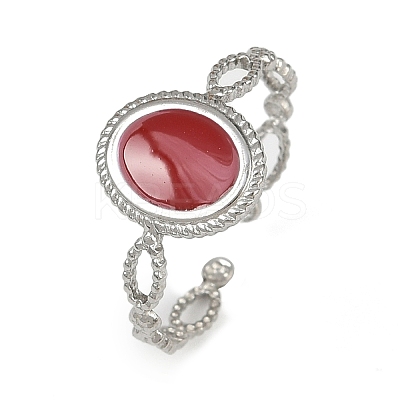 Oval 304 Stainless Steel Enamel Cuff Rings for Women RJEW-G355-01P-02-1