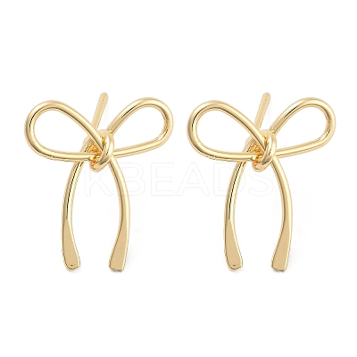 Bowknot Brass Stud Earrings for Women EJEW-S216-04C-G-1
