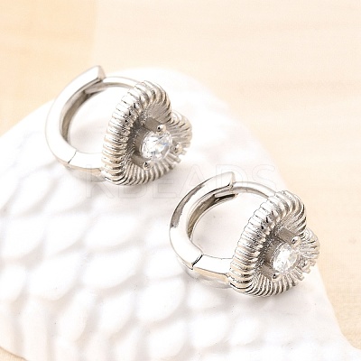 Heart Brass Micro Pave Clear Cubic Zirconia Hoop Earrings EJEW-Z121-05P-1
