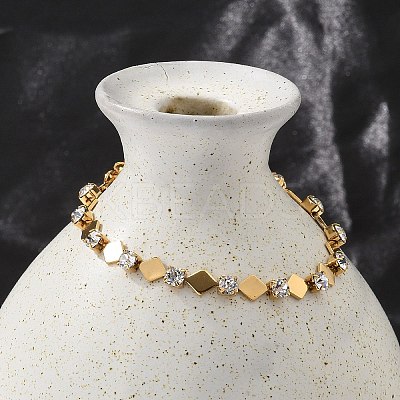 304 Stainless Steel Rhinestone Cup Chain Bracelets for Women BJEW-F488-26G-G-1