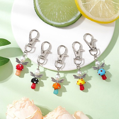 10Pcs Mushroom Angel Glass Pearl & Lampwork Pendant Decorations HJEW-MZ00232-1