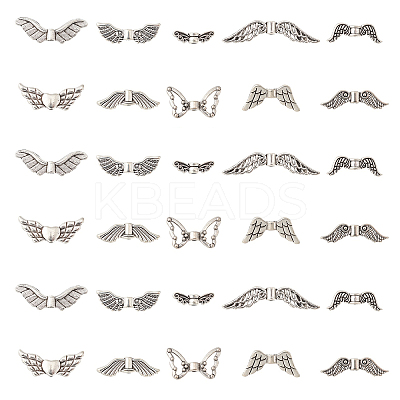 100Pcs 10 Styles Tibetan Style Alloy Fairy Wing Beads TIBEB-CJ0001-27-1