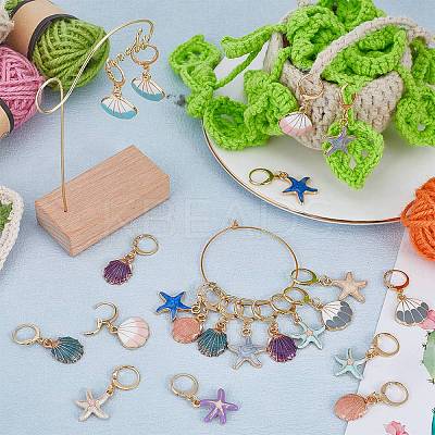 Shell & Starfish Shape Alloy Enamel Pendant Stitch Markers HJEW-SC00016-1