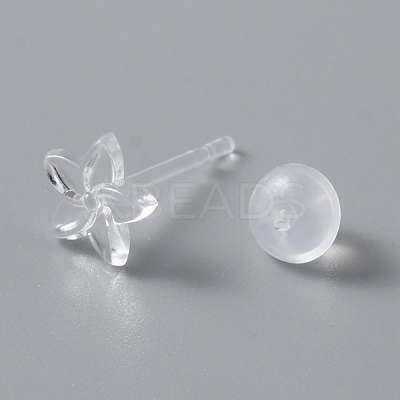 Tiny Resin Flower Stud Earrings with Ear Nut for Women EJEW-WH0012-003B-1