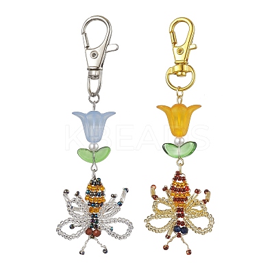 Bees Handmade Glass Seed Beads Pendants Decorations HJEW-MZ00069-1