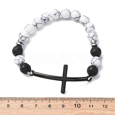 Round Synthetic Howlite &  Natural Lava Rock Bead Stretch Bracelets BJEW-F493-04EB-02-1