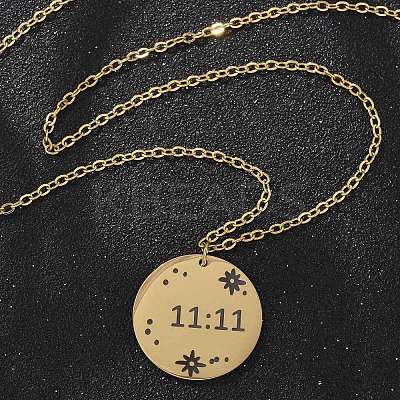 304 Stainless Steel Number 11:11 Pendant Necklaces NJEW-NH0002-01G-02-1