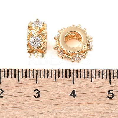 Hollowed Brass Micro Pave Clear Cubic Zirconia European Beads KK-B100-024G-1