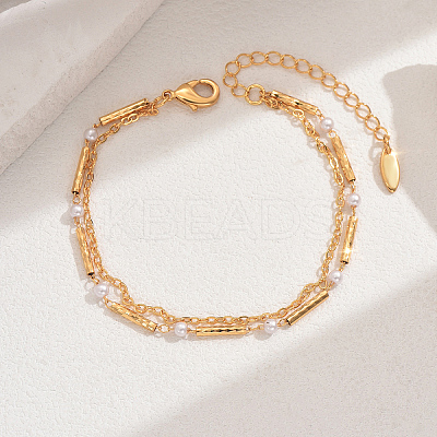 Fashionable Real 18K Gold Plated Brass Glass Double Layers Anklets for Women's Beachwear HR3444-2-1