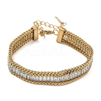 304 Stainless Steel & Glass Wheat Chain Double Layers Bracelets for Women BJEW-F540-08G-01-1