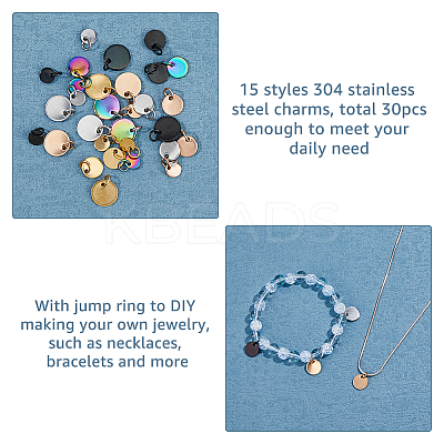 30Pcs 15 Styles 304 Stainless Steel Charms STAS-FH0002-17-1