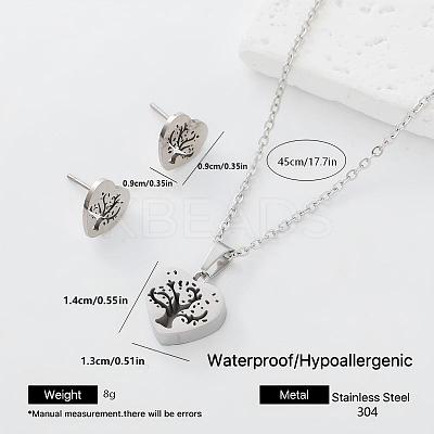 Heart 304 Stainless Steel Pendant Necklace & Stud Earrings Set for Women Men NO8774-1-1