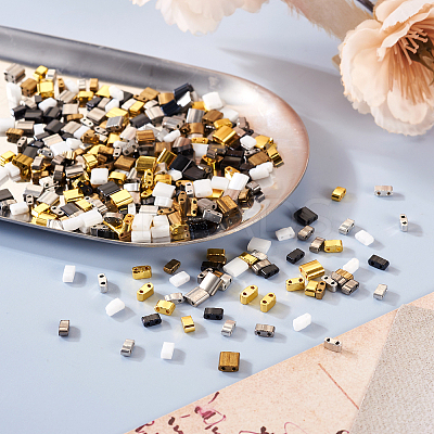 360Pcs 12 Style 2-Hole Opaque Glass Seed Beads Sets SEED-TA0001-08-1