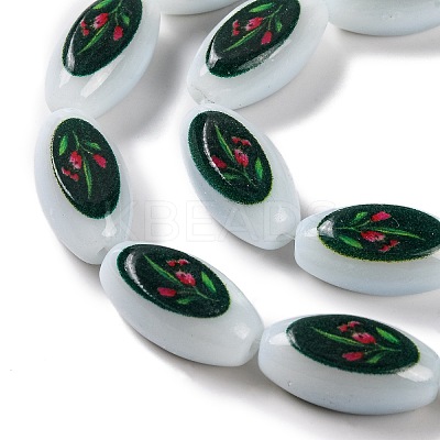 Printing Glass Oval Beads for Necklaces Bracelets Making GLAA-B020-01A-05-1