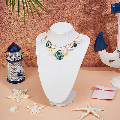 Natural Cowrie Shell & Alloy Enamel & Acrylic Pearl Pendant Necklaces NJEW-OC00003-1