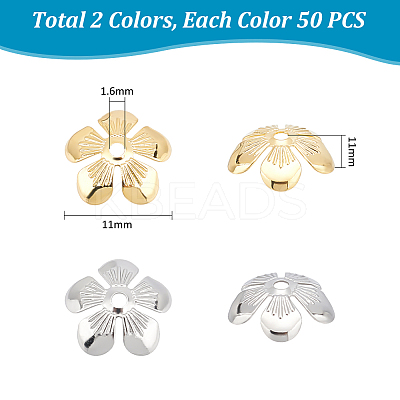 100 Pcs 2 Colors 304 Stainless Steel Bead Caps STAS-UN0054-96-1