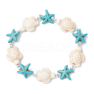 Synthetic Turquoise Beaded Stretch Bracelets for Men Women BJEW-JB11760-02-1